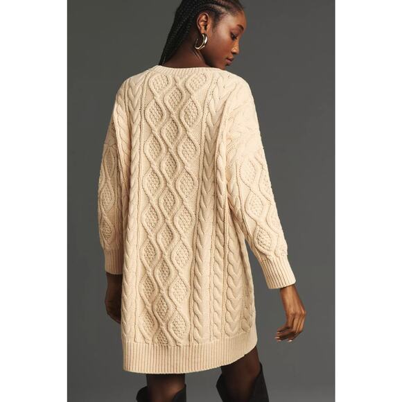 Anthropologie x Mare Mare Cream Long Sleeve Cable Knit Sweater Dress - Picture 4 of 11